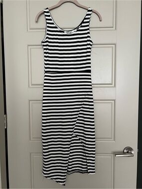LF Saints and Secrets black and white striped dress with slit, size 8/small
